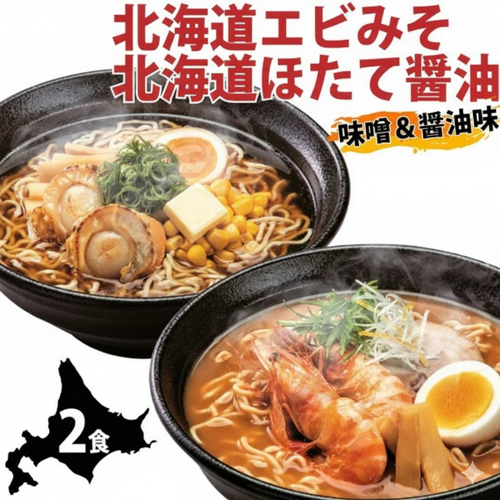 海鮮乾麺えびみそラーメン味噌味＋ホタテ醤油ラーメン 2食セット